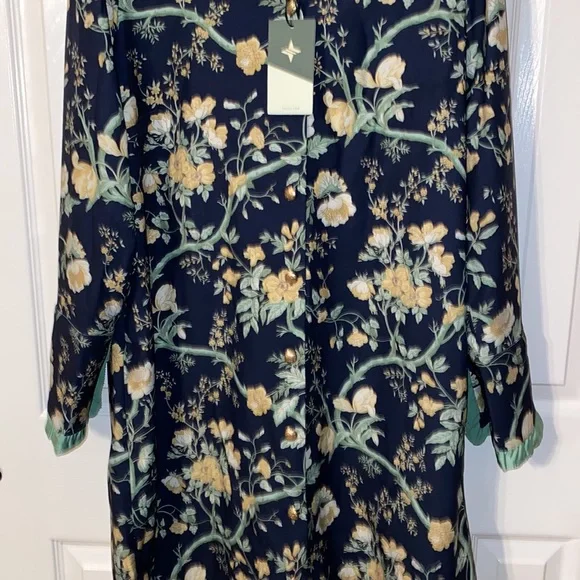 Tuckernuck Night Bloom Twiggy Dress With Green Trim And Gold Buttons - Picture 6 of 9